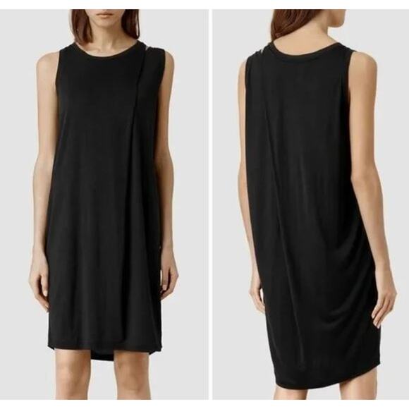 ALLSAINTS Dresses & Skirts - AllSaints Black Draped Front Caper Jersey Knit Sleeveless Dress